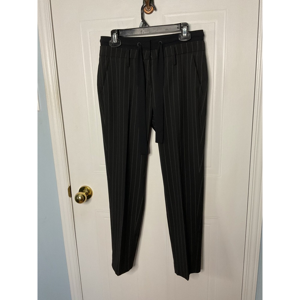 Cambio Pinstripe Trousers Womens 38 Black Excellent Drawstring Slim Leg Pants